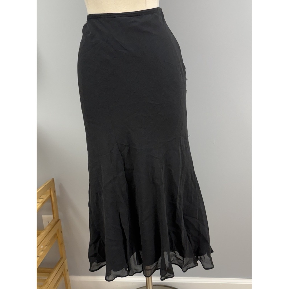 Sundance Silk Midi Skirt Black 12 Mermaid Flare Sheer Overlay Whimsigoth Witchy